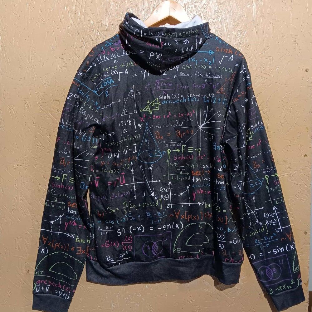 FreshHoods Mens Math Hoodie Black Mathematics Formula All Around Print Size L - Picture 4 of 8
